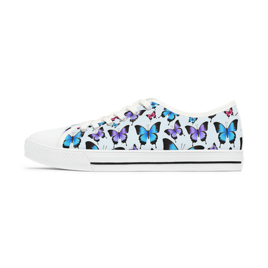 Butterfly Women Shoes, Monarch Blue Sneakers Canvas White Low Top Lace Up Custom Girls Aesthetic Flat Shoes Starcove Fashion