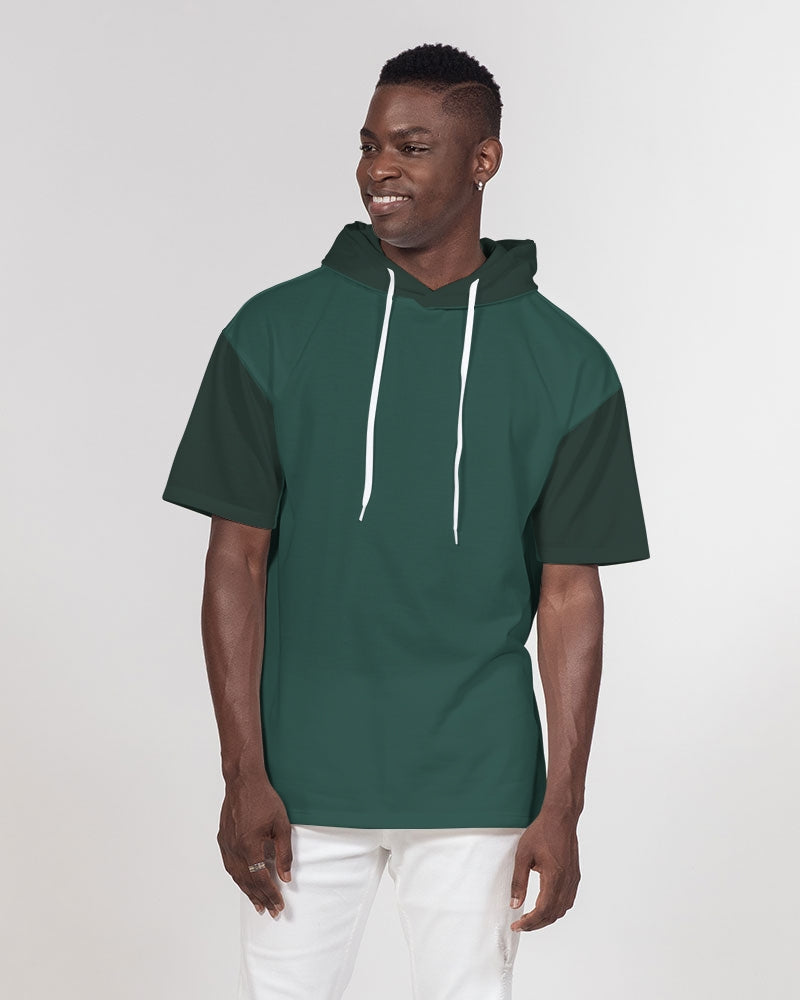 Green Short Sleeve Hoodie Mens, Color Block Pine Green Pullover Unisex –  Starcove Fashion