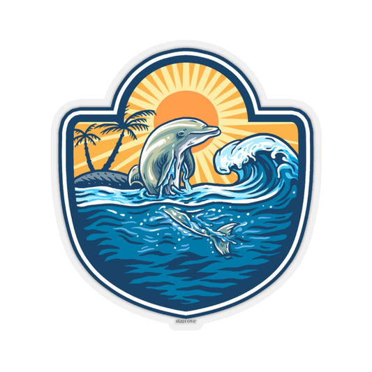 Dolphin Ocean Art Sticker, Sunset Laptop Decal Vinyl Cute Waterbottle Tumbler Car Bumper Aesthetic Label Wall Mural Starcove Fashion