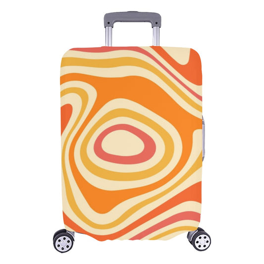 Retro Groovy Luggage Cover, Vintage 70s Funky Orange 1970s Aesthetic Suitcase Hard Bag Washable Protector Small Large Carry Travel Gift