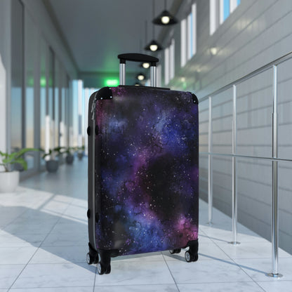 Galaxy Cabin Suitcase Luggage, Space Stars Purple Universe Carry On Travel Bag Rolling Spinner with Lock Designer Hard Shell Wheels Case