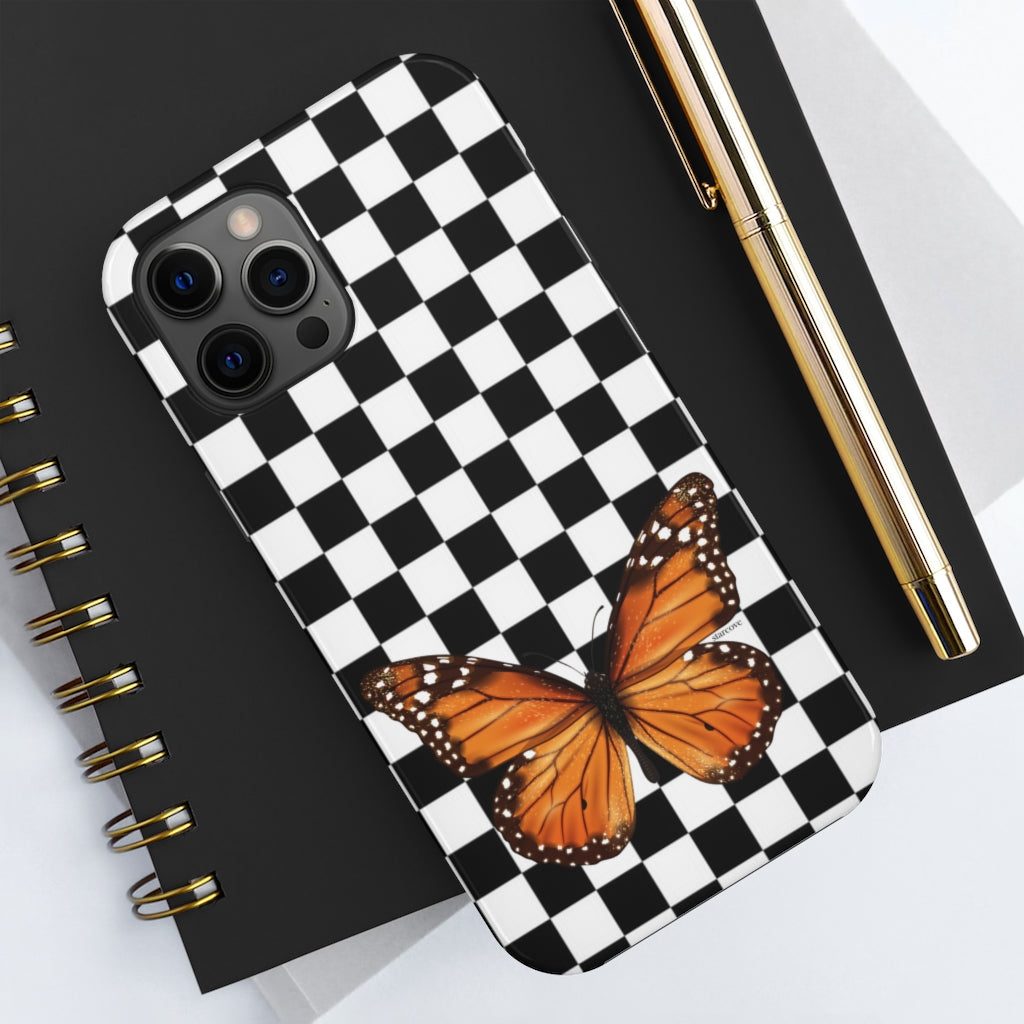 Monarch Butterfly iPhone 13 12 11 Pro max, Checkered Check Black White Case Mate Tough Print Gift iphone XS Max XR, X, 7 Plus, 8 8F Starcove Fashion