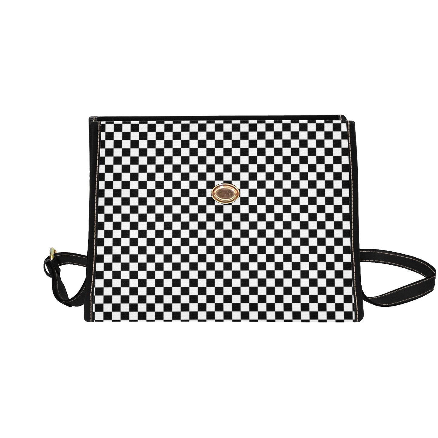 Checkered Satchel Purse bag, Black White Check Checkerboard Small Waterproof Cute Women Crossed Body Vegan Leather Strap Handbag