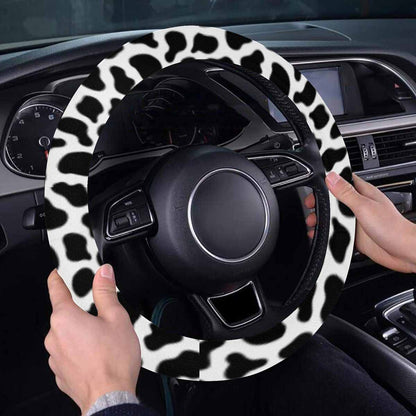 Cow Steering Wheel Cover with Anti-Slip Insert, Black White Spots Animal Print Car Auto Wrap Protector Women Men Accessories 15 Inch