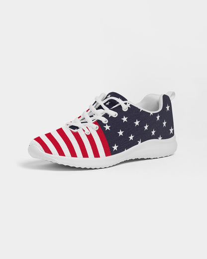 American Flag Men Athletic Sneakers, USA Red White Blue Stars Stripes Print Lace Up Breathable Designer Mesh Tennis Casual Sports Shoes