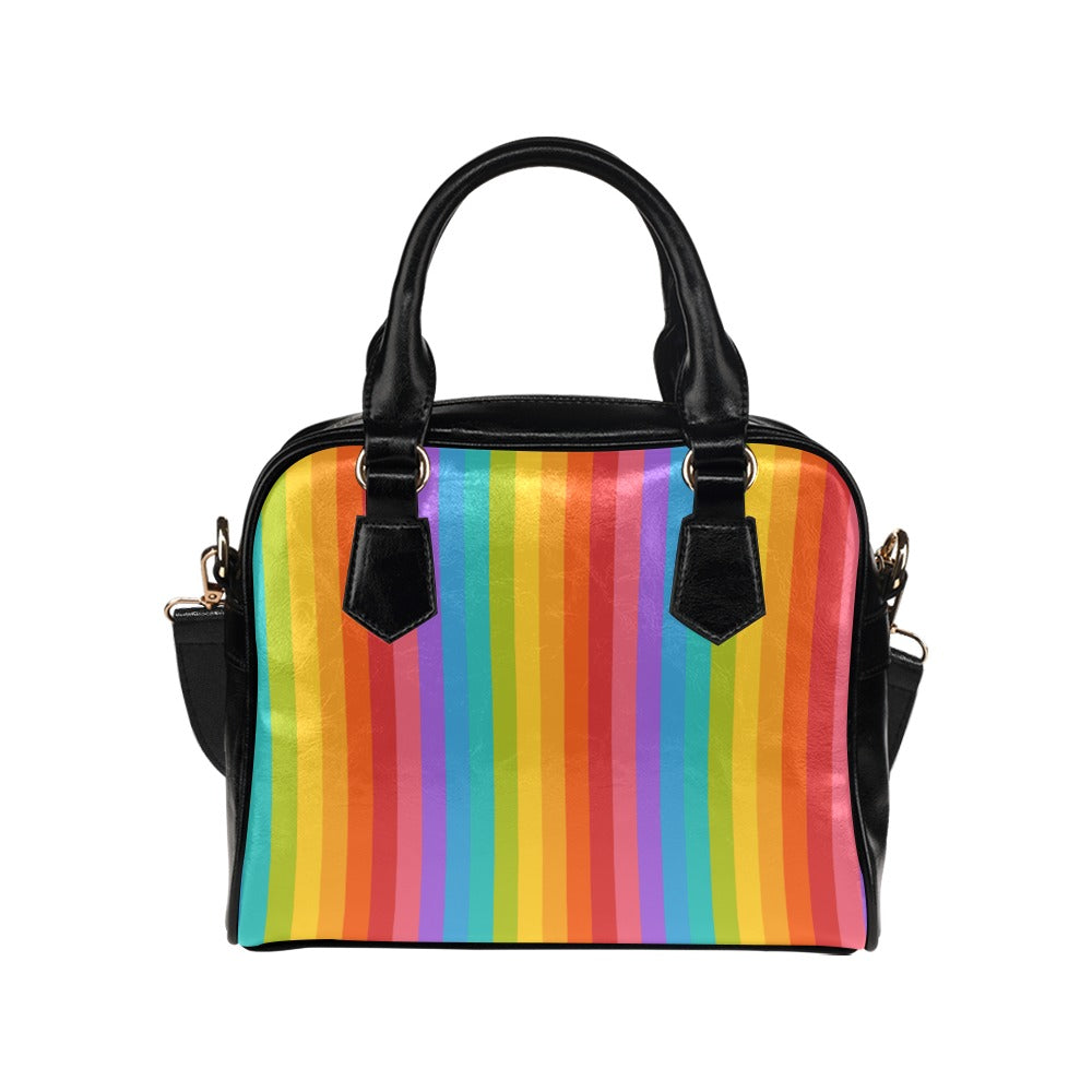 Rainbow Striped Purse, Black Cute Small Shoulder Bag High Vegan Leather Women Crossbody Designer Handbag Bag Starcove Fashion