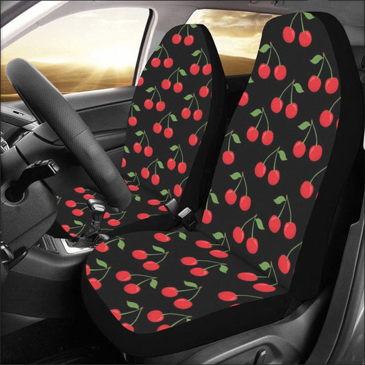 Cherry Car Seat Covers for Vehicle 2 pc, Red Black Cherries Cute Summer Fruit Kawaii Front Seat SUV Vans Gift Her Truck Protector Accessory