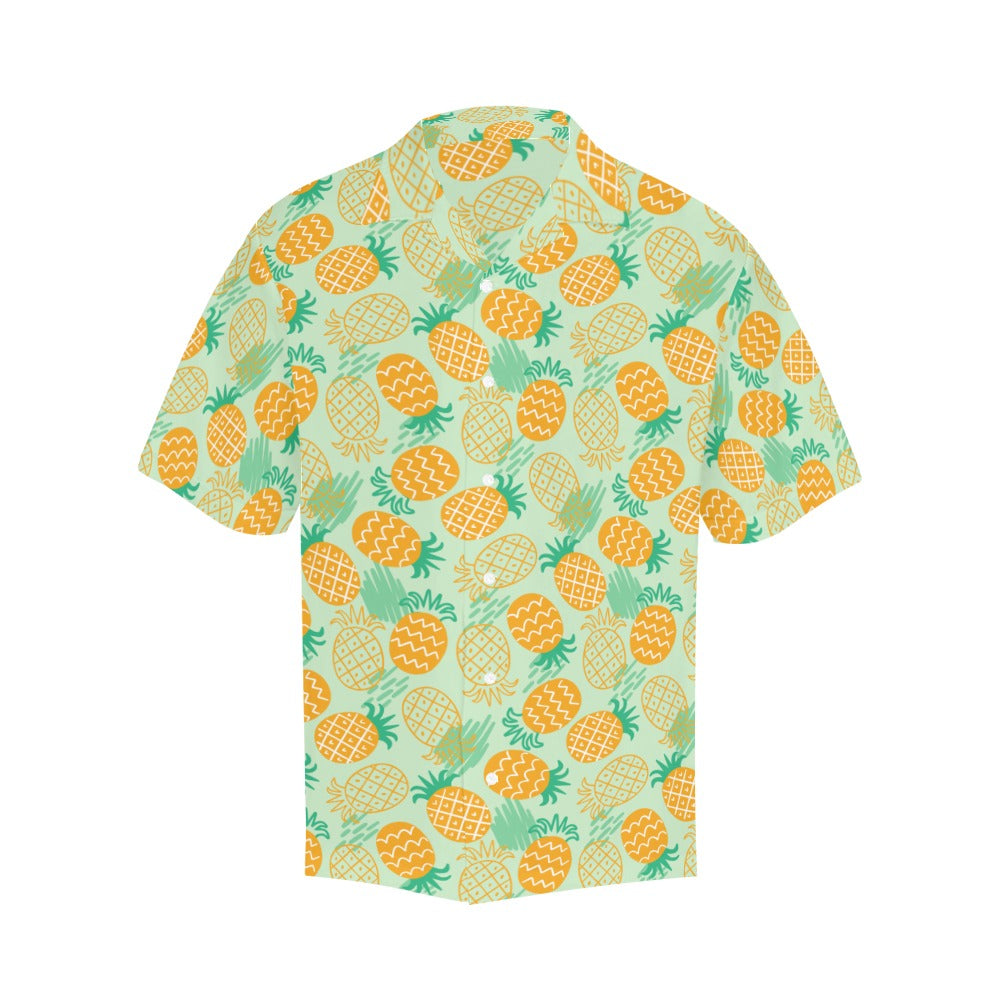 Pineapple Men Hawaiian shirt, Tropical Yellow Green Print Vintage Retro Summer Hawaii Aloha Beach Plus Size Cool Button Up Shirt Starcove Fashion
