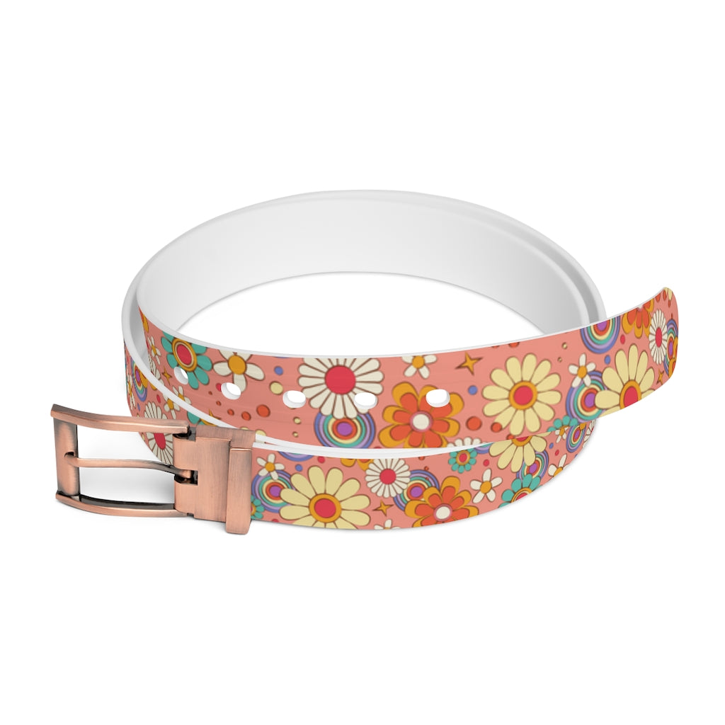 Groovy Flowers Belt, Vintage Floral Hippie Festival Hip Handmade Women Belt with Buckle Starcove Fashion