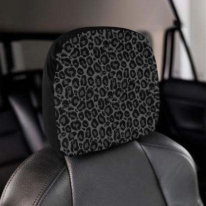 Black Leopard Car Seat Headrest Cover (2pcs), Animal Print Grey Truck Suv Van Vehicle Auto Decoration Protector New Car Gift Interior