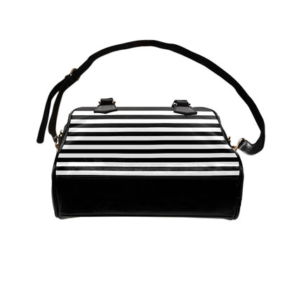 Striped Purse, Black and White Stripes Print Small Mini Shoulder Bag Vegan Leather Women Ladies Designer Crossbody Top Handle Handbag