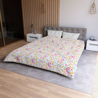 Unicorn Duvet Cover, Pink Rainbow White Bedding Queen King Full Twin XL Microfiber Unique Designer Bed Modern Bedroom Decor Starcove Fashion