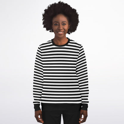 Striped Sweatshirt, Black White Crewneck Fleece Cotton Sweater Jumper Pullover Men Women Adult Aesthetic Designer Top Starcove Fashion