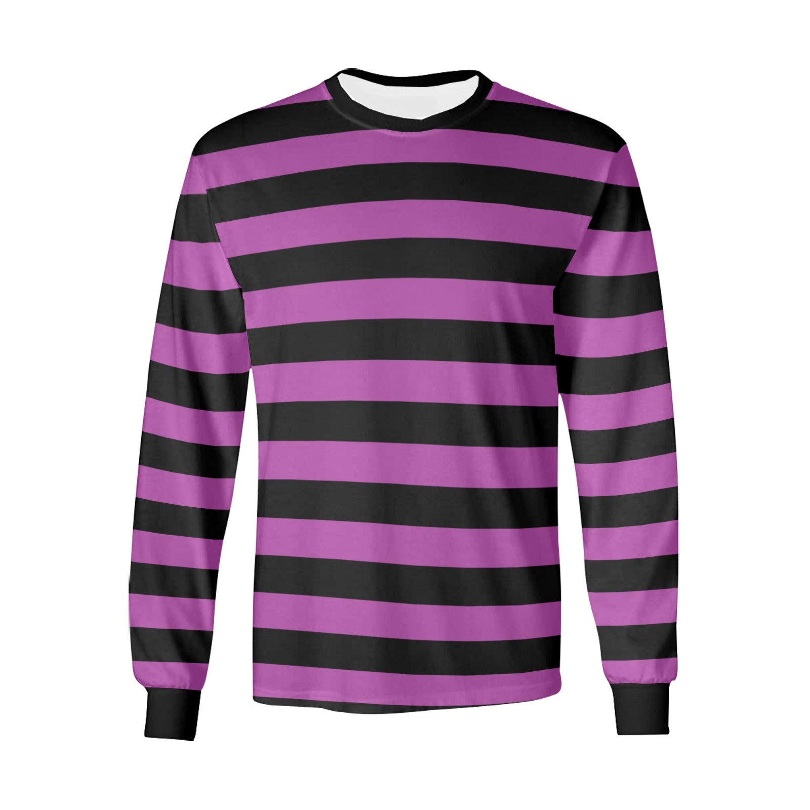 Black and Purple Striped Men Long Sleeve TShirt, Vintage Retro Stripe Costume Stripes Crewneck Unisex Women Designer Tee Starcove Fashion