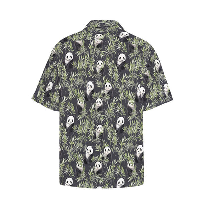 Panda Men Hawaiian shirt Chest Pocket, Bamboo Leaves Black Green Print Retro Summer Hawaii Aloha Beach Plus Size Cool Button Down Shirt Starcove Fashion