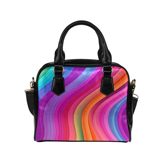 Rainbow Purse, Pink Stripes Pattern Cute Small Shoulder Zip Bag Vegan Leather Women Designer Handbag Crossbody Ladies Starcove Fashion