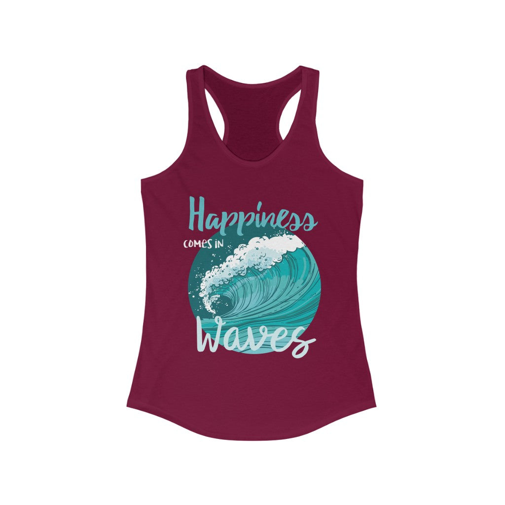 Happiness Comes In Waves Women Tank Shirt, Art Positive Quote Funny Ocean Sea Summer Vacation Beach Lover Top Gift Racerback Starcove Fashion
