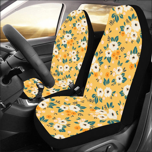 Cute Floral Car Seat Covers 2 pc, Yellow Flowers Pretty Front Seat Covers Car SUV Vans RV Seat Protector Women Girly Accessory Starcove Fashion