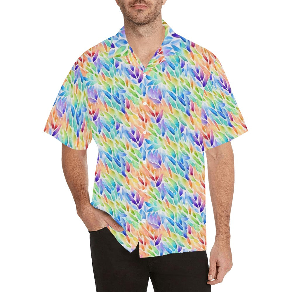 Rainbow Leaves Men Hawaiian shirt, Pride Vintage Tie Dye Vintage Aloha Hawaii Retro Summer Tropical Beach Plus Size Cool Button Down Shirt Starcove Fashion