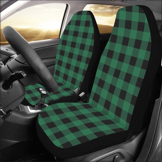 Green Buffalo Plaid Car Seat Covers 2 pc, Black Check Lumberjack Front Seat Covers Dog Truck Car SUV Seat Protector Accessory Starcove Fashion