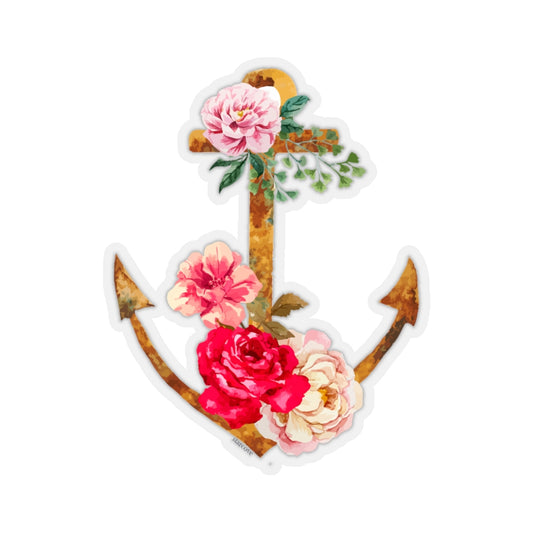 Anchor Flowers Sticker, Watercolor Colorful Floral Nautical Vintage Laptop Decal Cute Window Car Bumper Aesthetic Label Wall Mural Starcove Fashion