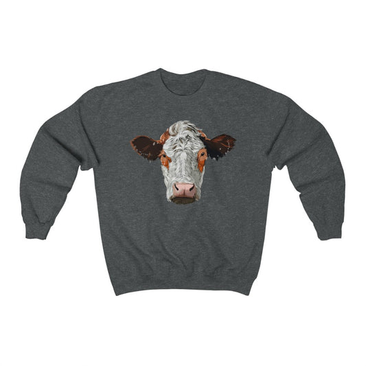 Cow Head Sweatshirt, Farm Animal Graphic Crewneck Fleece Cotton Sweater Jumper Pullover Men Women Adult Aesthetic Top Starcove Fashion