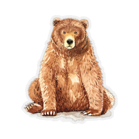 Brown Bear Sticker, Sitting Cute Watercolor Vinyl Decal Label Phone Transparent Clear Small Large Cool Art Computer Hydro Flask Starcove Fashion
