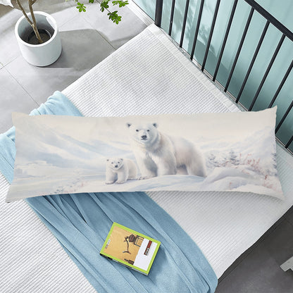 Polar Bear Body Pillow Case, Cute Animal Winter Snow Long Full Large Bed Accent Print Throw Decor Decorative Cover 20x54 Satin
