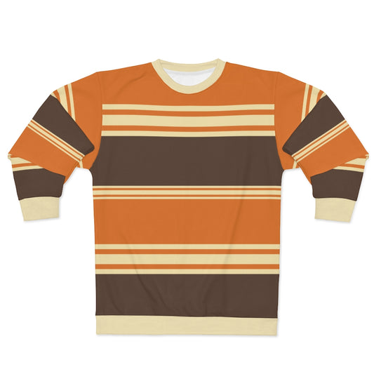 Vintage 70s Brown Orange Striped Sweater, Groovy 1970s Sweatshirt Crewneck Fleece Cotton Jumper Pullover Men Women Aesthetic Unisex Top Starcove Fashion