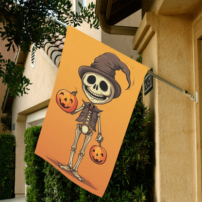 Skeleton Garden Flag, Fall Autumn Pumpkin Halloween Home Banner Spooky Season Yard Decoration House Outdoor Funny Sign