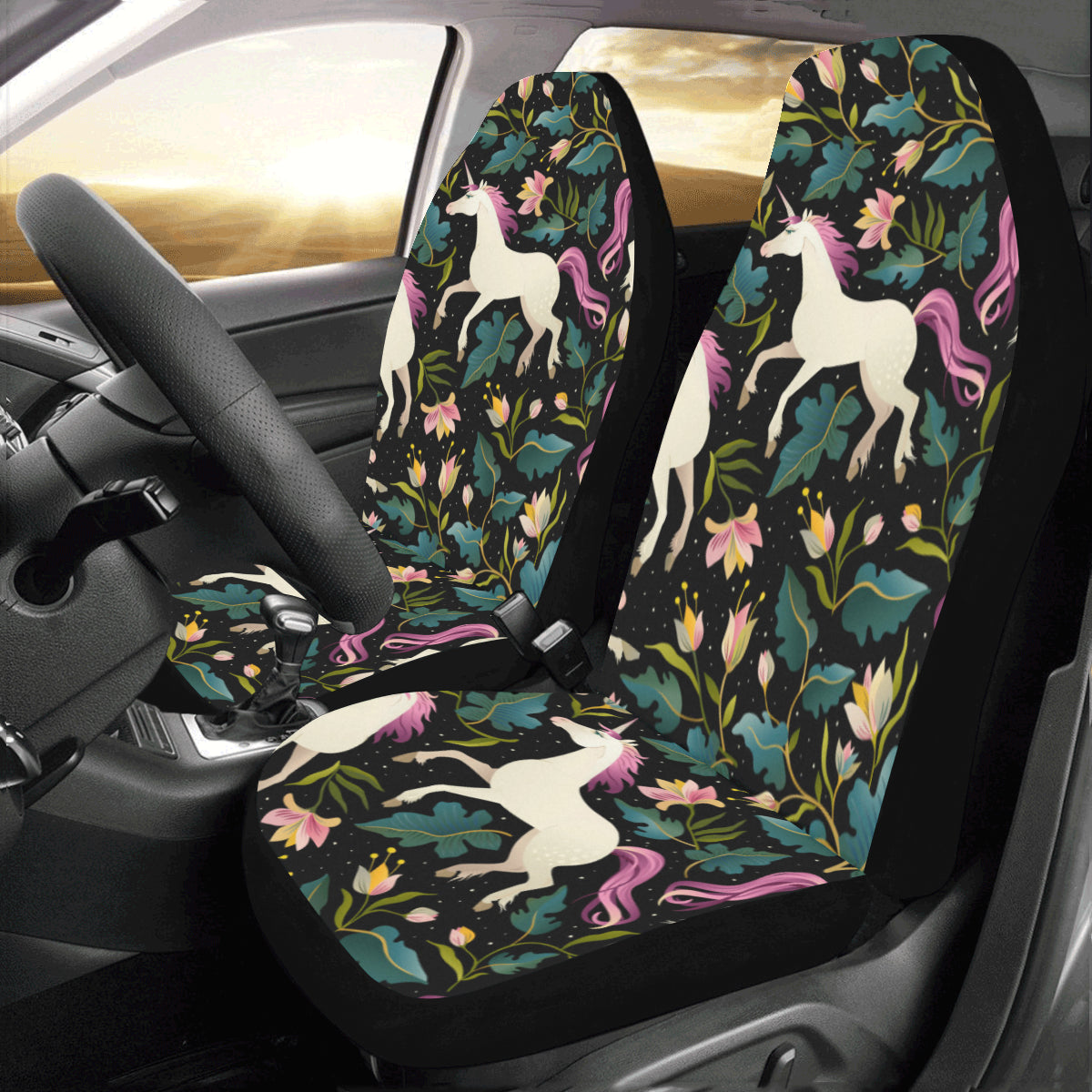 Car Seat covers for Women, Unicorn Purple Seat Cover 2 pc, Cute Horse Flowers Front Seat Covers, Car SUV Vans Seat Protector Accessory Starcove Fashion
