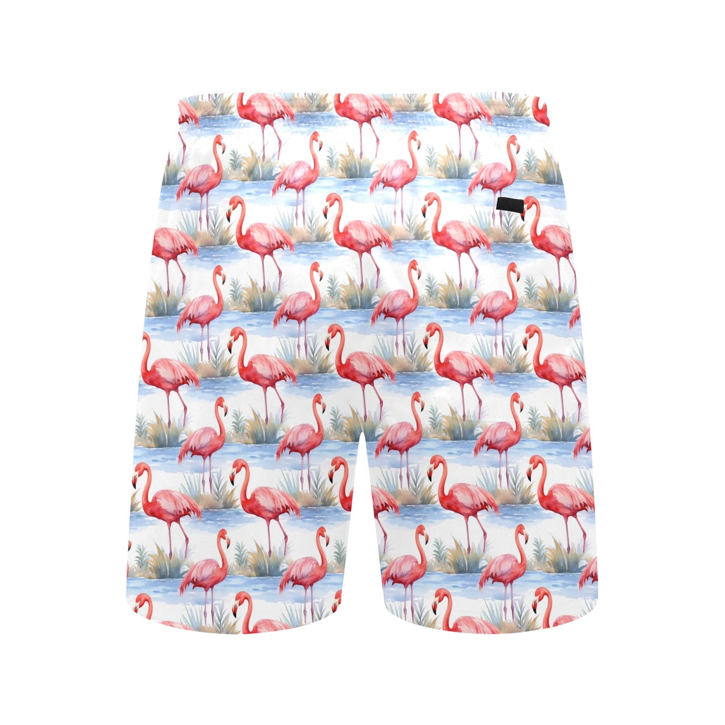 Pink Flamingo Men Swim Trunks Shorts, Watercolor Print Beach 7 Inch Inseam Front Back Pockets Mesh Drawstring Swimsuit Bathing Suit Summer Starcove Fashion
