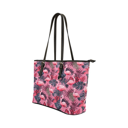 Pink Flamingo Leather Tote Bag, Tropical Purse Small Large Vegan shoulder Zip on Top Designer Women Ladies Work Laptop Handbag