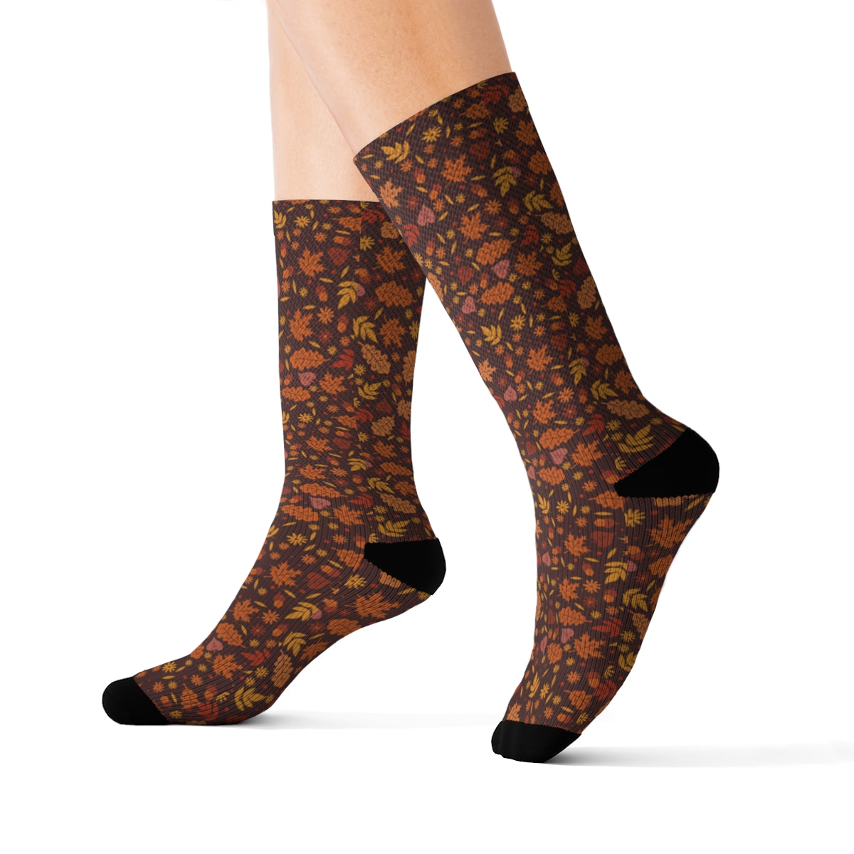 Fall Autumn Socks, Thanksgiving Leaf Brown Crew 3D Sublimation Women Men Designer Novelty Cool Casual Cute Unique Gift Starcove Fashion