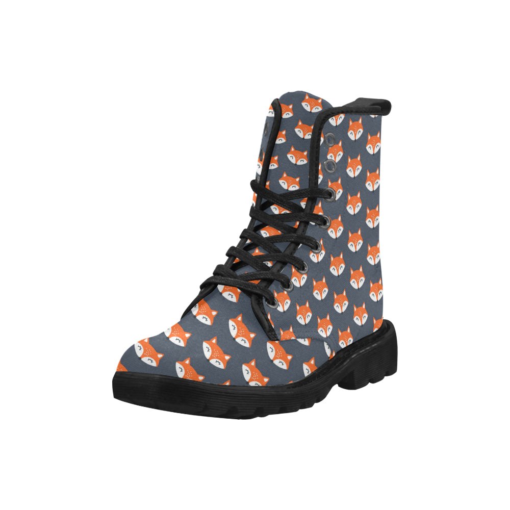 Fox Women's Boots, Orange Blue Animal Pattern Vegan Canvas Lace Up Festival Shoes Fashion Print Ankle Combat Handcrafted Casual Custom Gift Starcove Fashion