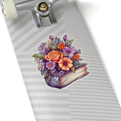 Book with Flowers Sticker, Library Reading Art Laptop Decal Vinyl Cute Waterbottle Tumbler Car Waterproof Bumper Die Cut Wall Clear
