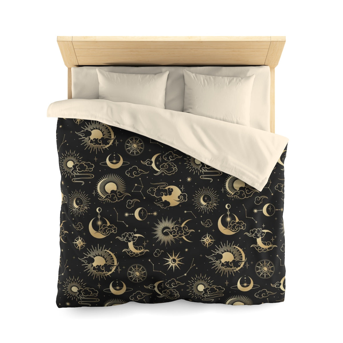 Moon Stars Duvet Bed Covers, Retro Sun Sky Oriental Asian Weather Full Queen Twin Microfiber Unique Vibrant Bed Covers Home Bedding Starcove Fashion