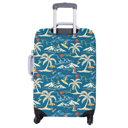 Tropical Paw Print Luggage Cover, Palm Tree Beach Blue Island Aesthetic Print Suitcase Carry On Bag Washable Protector Travel Designer Gift