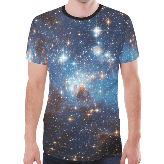 Galaxy Space Men Mesh Tshirt, Universe Designer Moisture Wicking Plus Size Aesthetic Fashion Crewneck Tee Top Gym Summer Shirt