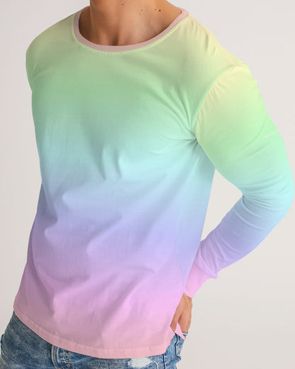 Pastel Rainbow Pink Men's Long Sleeve Tshirt, Gradient Ombre Dip Dye Kawaii Women Unisex Graphic Tee Starcove Fashion