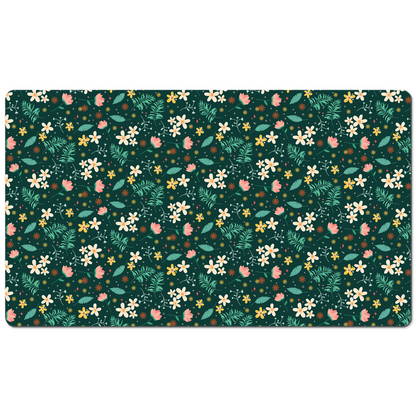 Green Floral Desk Mat, Flowers Art Large Small Wide Gaming Keyboard Mouse Unique Office Computer Laptop Pad Starcove Fashion