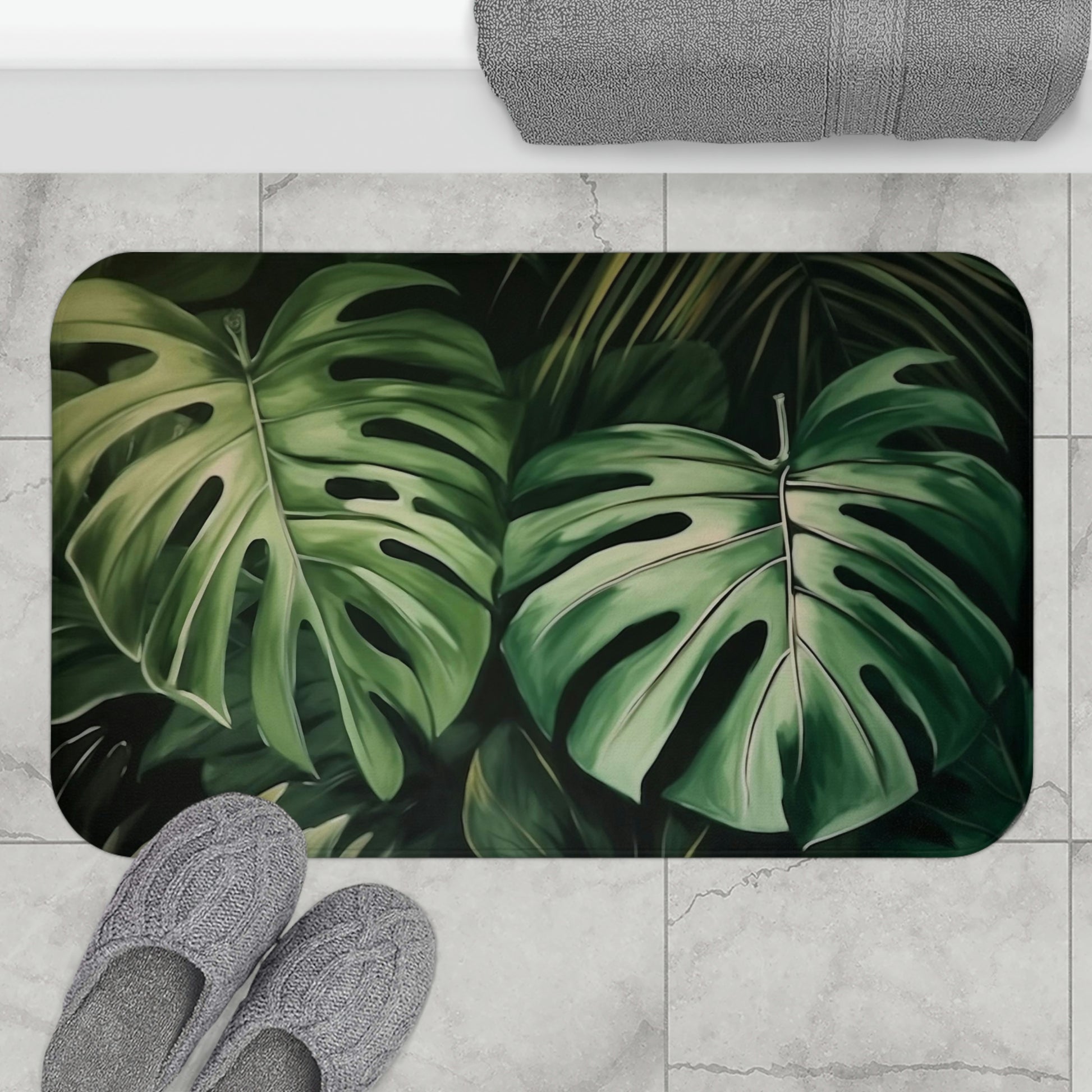 monstera leaf bath mat Monstera Leaves Bath Mat, Tropical Green Shower Bathroom Decor Non Sli – Starcove Fashion