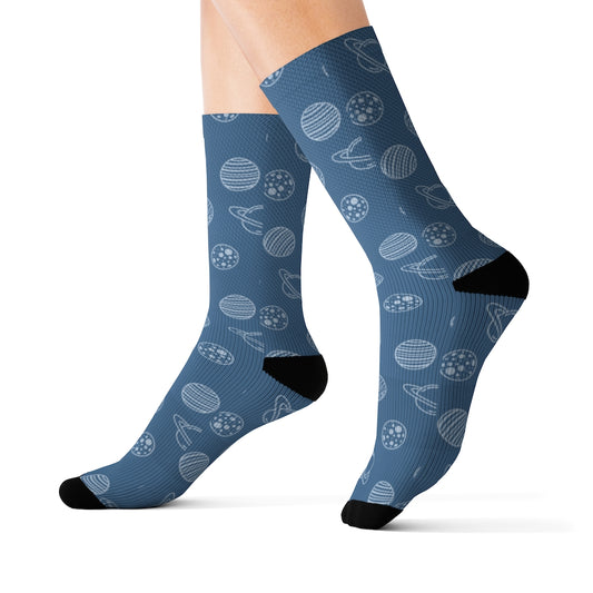 Blue Planets Socks, Space Galaxy Crew 3D Sublimation Women Men Designer Fun Novelty Cool Casual Cute Unique Gift Starcove Fashion