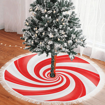 Red White Spiral Christmas Tree Skirt with Fringe, Vintage Xmas Cover Decor Decoration 30 36 48 60 Inch Small Large Party Modern Starcove Fashion