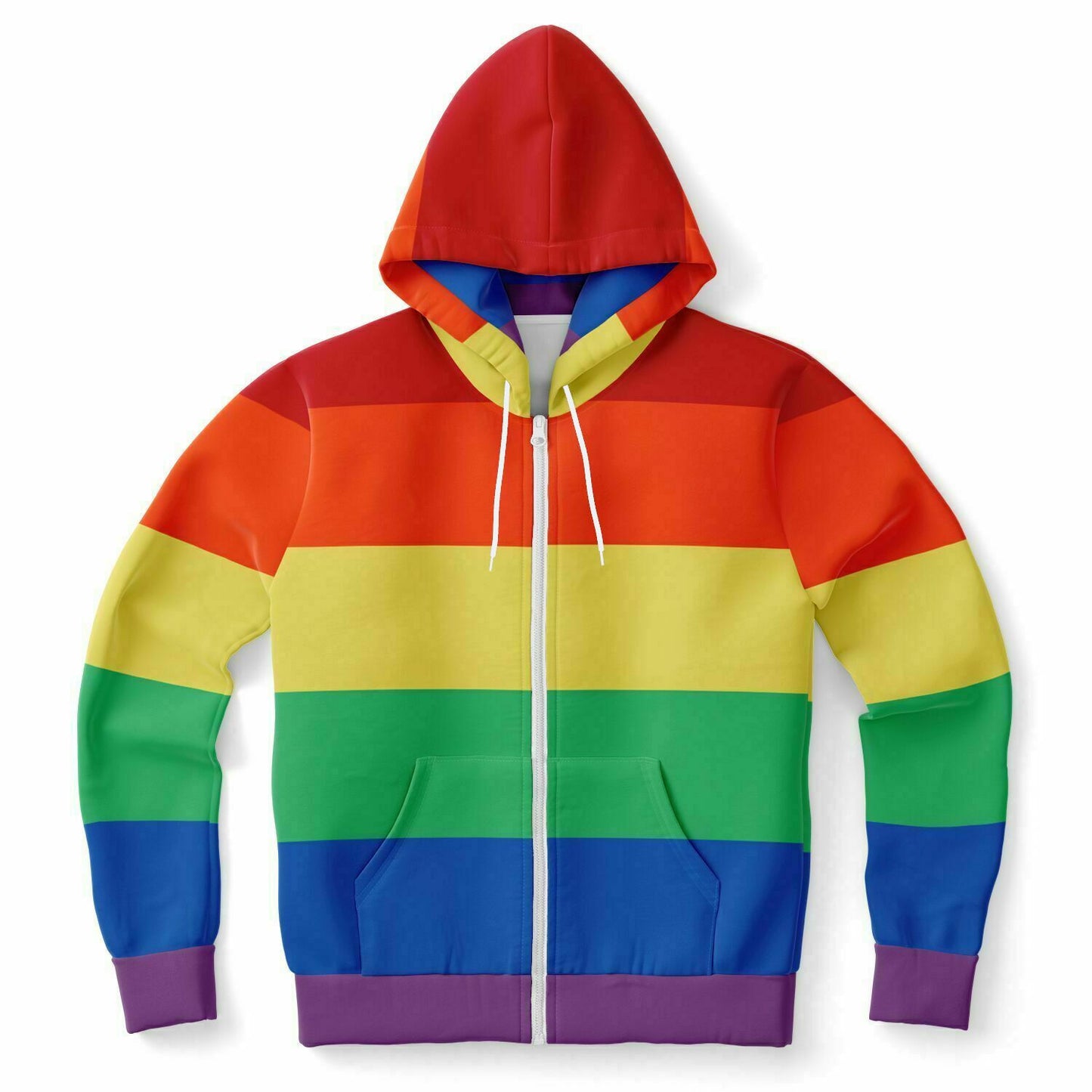 Rainbow Striped Zip Up Hoodie, Front Zipper Pocket Men Women Pride Unisex Adult Aesthetic Graphic Cotton Fleece Hooded Sweatshirt Starcove Fashion