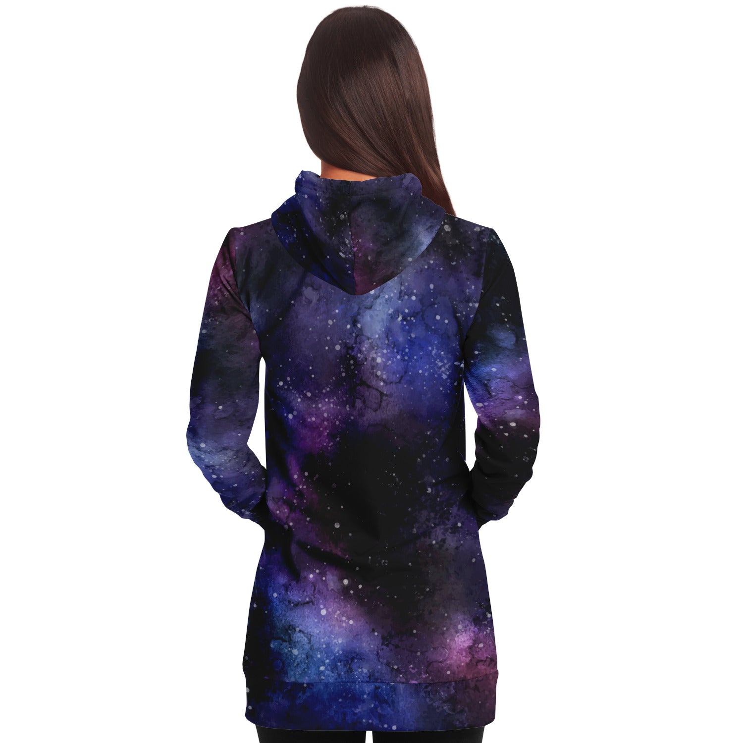 Galaxy Space Hoodie Dress, Universe Women Long Sleeve Sexy Winter Cotton Hooded Sweatshirt Dress with Pockets Starcove Fashion