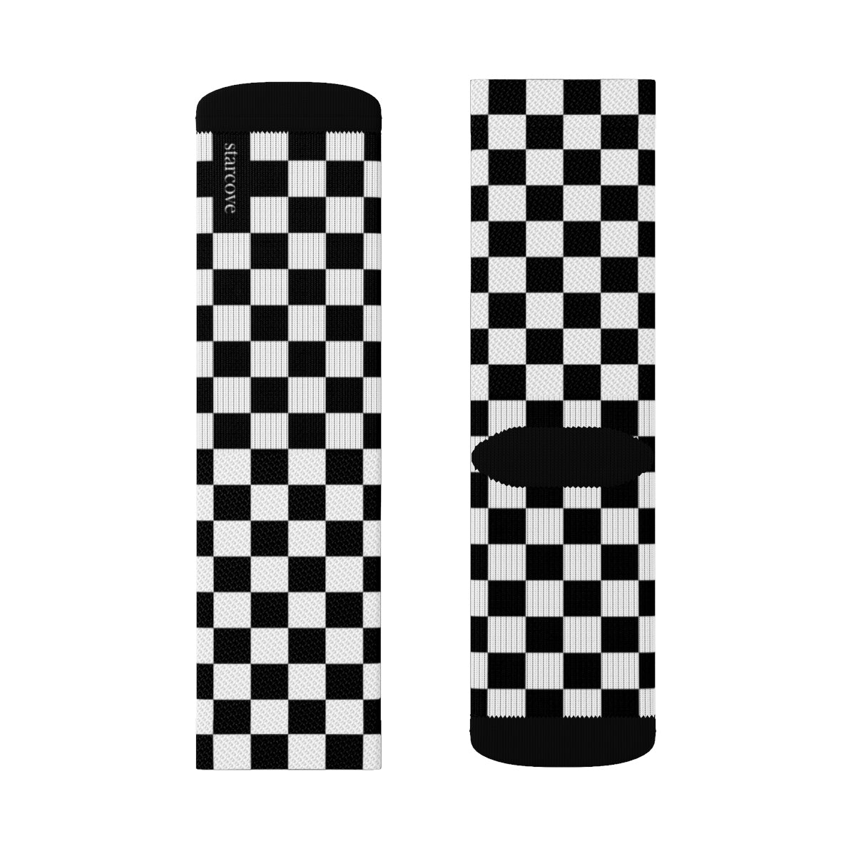 Black White Checkered Socks, 3D Printed Sublimation Check Pattern Racing Flag Women Men Fun Cool Funky Casual Cute Unique Socks Starcove Fashion