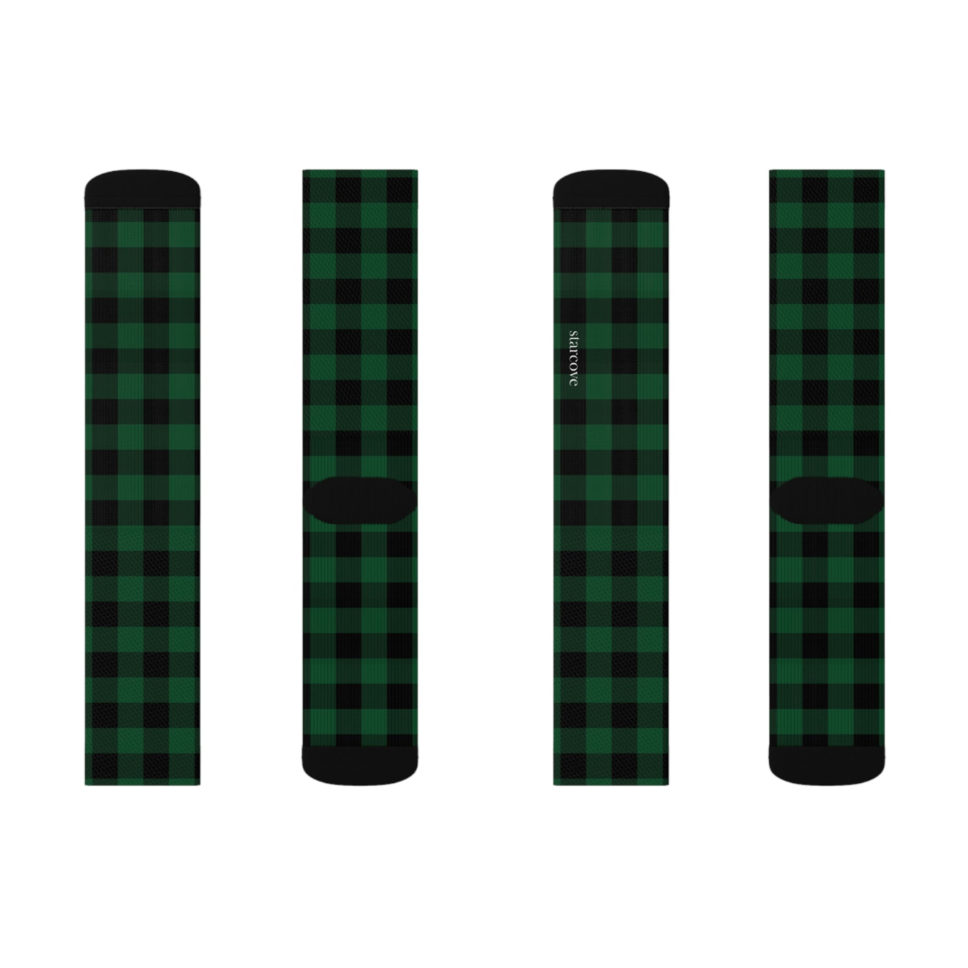 Green Buffalo Plaid Socks, Black Check Checkered Printed Sublimation Lumberjack Women Men Fun Cool Casual Cute Unique Socks Starcove Fashion