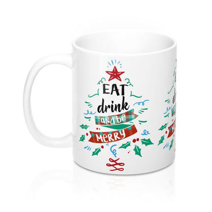 Eat Drink and Be Merry, Christmas Mug, Xmas Holiday tree Star Red Green Cup Tea Lover Unique Novelty Cool Gift Ceramic Starcove Fashion