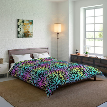 Rainbow Leopard Print Comforter, Bed King Queen Twin Single Full Size Cool Luxury Quilted Blanket Duvet Bedding Decor Bedroom